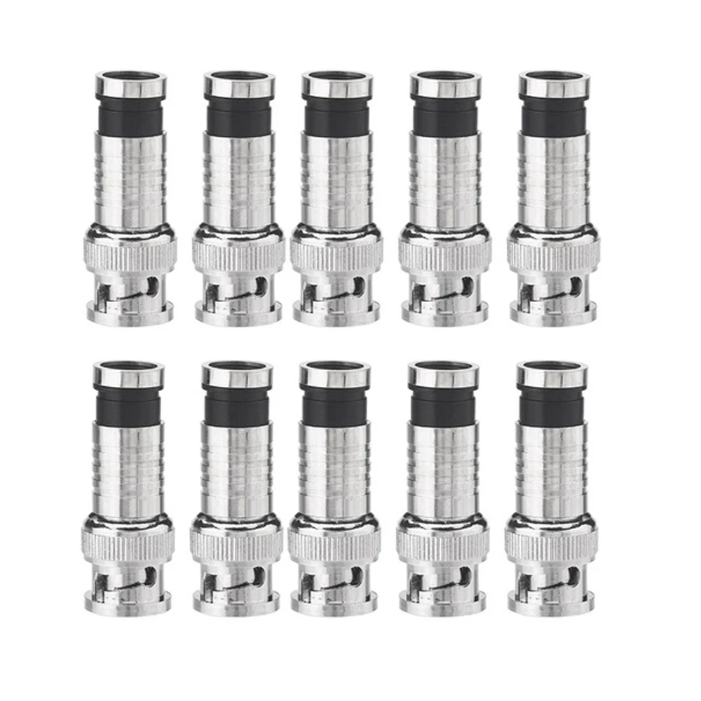 

10 pcs BNC Connector Male Compression Coax CCTV Cable Connectors BNC Adapter Jumper for RG59 75-4 Coaxial Cable