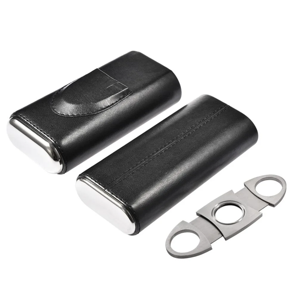 3 Tube Cigar Case Humidor Accessories Two-end Metal Surface Leather Pocket Travel Cigar Humidor Pocket Cigas Storage Cigar Tools