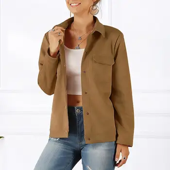 

Solid Color Women Casual Turn Down Collar Long Sleeve Snap Buttons Jacket Coat Nylon/Polyester/ Spandex Turn-down Collar Jacket