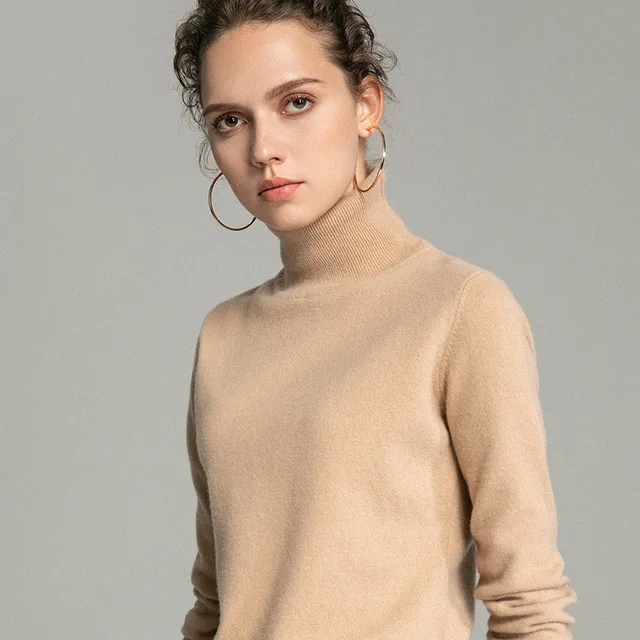 Женский трикотажный свитер из 100%-ной шерсти с высоким воротником 8 цветов |