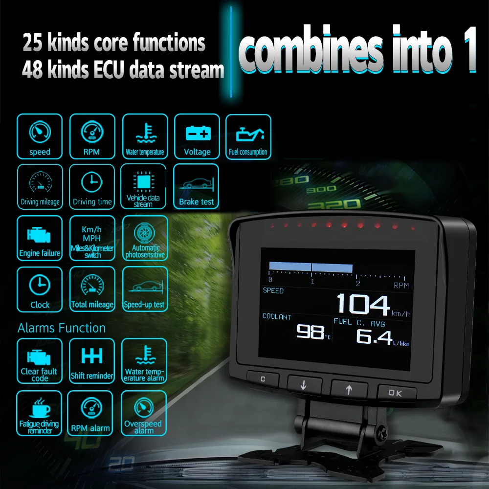 Автомобильный цифровой счетчик OBD HUD измеритель скорости температуры воды