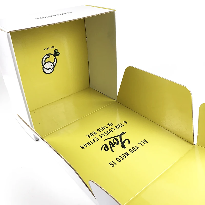 Блестящая желтая гофрированная картонная коробка на заказ Картонная белая внутренняя обувная Транспортировочная коробка для упаковки