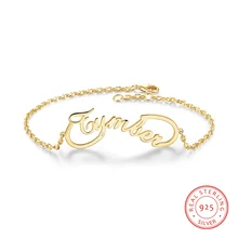 Модные персонализированные именной браслет 925 пробы ювелирные изделия из серебра отдельные буквы золотого цвета выгравированы юбилей подарок для женщин