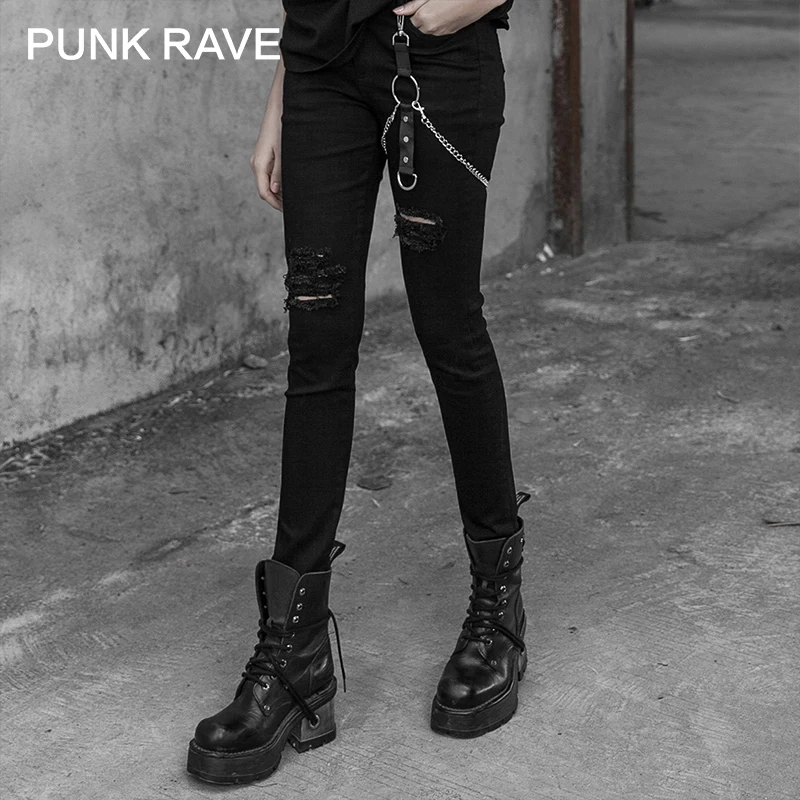 PUNK RAVE Women's Metal Punk Denim 