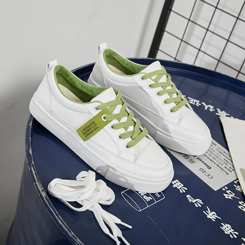 

Women New Sneaker White Shoes Pull Femme Feminino Zapatos De Mujer Lace Up Leather Female Vulcanize Shoes Flats Shoes U20-52