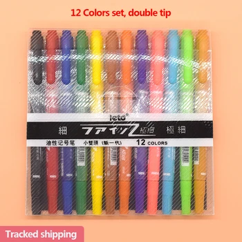 

12 Colors Double Tip Marker Pens Permanent colored sketching marker Oily ink brush Art school supplies Stationery