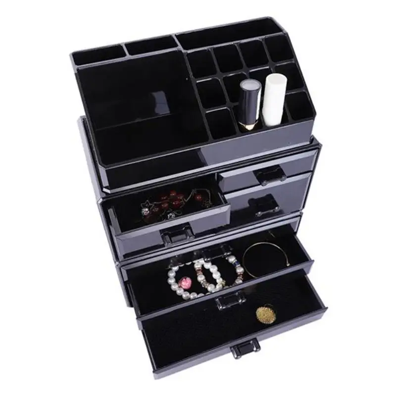 

3 Pieces/Set of Plastic Cosmetics Storage Rack Transparent 4 Small Drawers and 3 Large Drawers Black Practicality