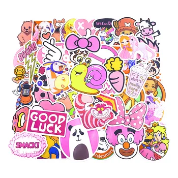 

50Pcs PVC Waterproof Girls Kawaii Pink Fun Sticker Toys Luggage Stickers for Motor Suitcase & Car Fashion Laptop Decals Stickers