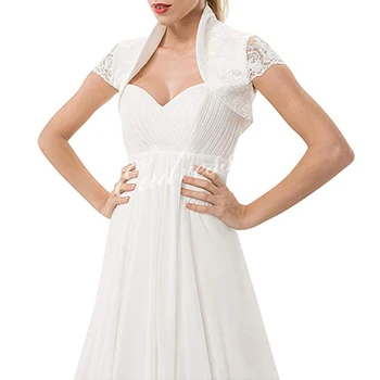 

Bridal Satin Bolero Shrug Jacket Short Lace Sleeves Evening Party Prom Costume Capes Ivory color Jackets Women Wrap