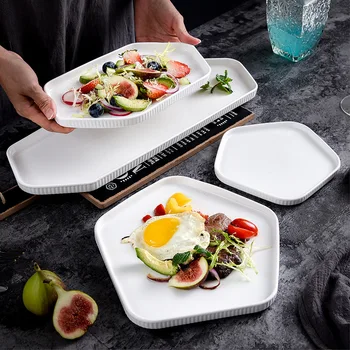 

Nordic Steak Dinner Plate Hotel Restaurant Rice Salad Plate Ceramic Pentagon Hexagon Dishes Tablerware Decorative Food Tray