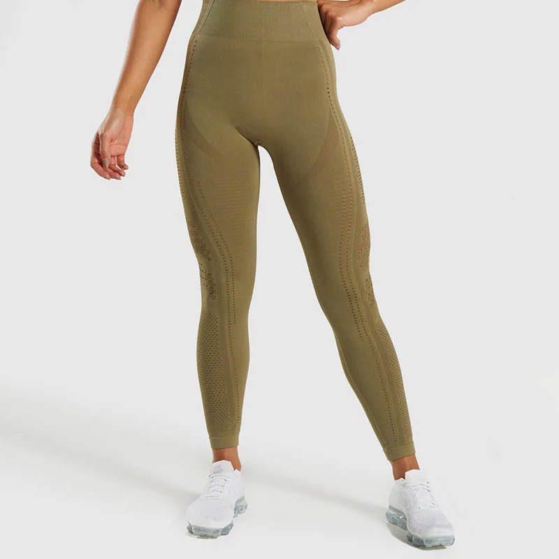 NORMOV Casual Seamless Women Leggings Fitness High Waist Push Up Ankle Length Hollow Out Polyester Leggin Workout Solid Leggings