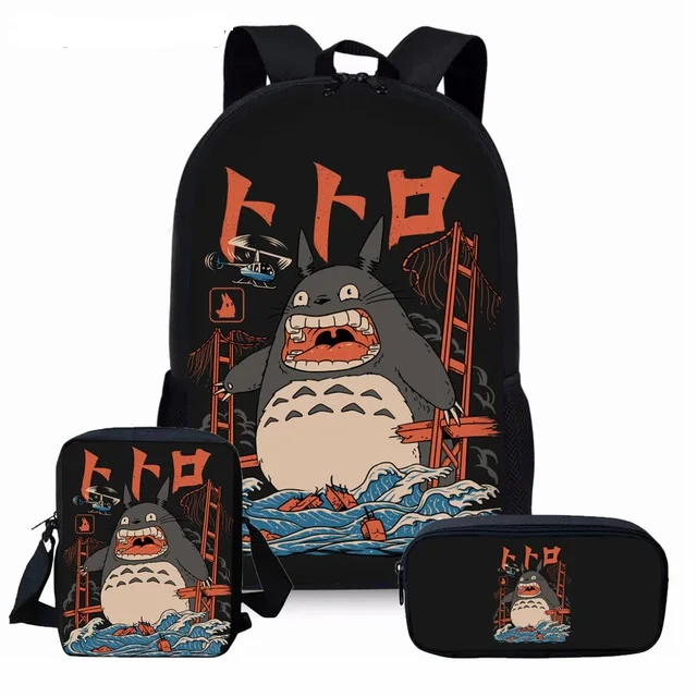 3 шт./компл. AnimeTotoro печать Ёмкость школьный детский рюкзак, школьные сумки для детей Одежда с изображением персонажей из мультфильмов для мальчиков и девочек ранец Mochila Escolar - Цвет: as pictures