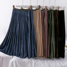 Mooirue осенние гофрированные длинные юбки разноцветные Свободные повседневные уличные юбки с высокой талией в винтажном Корейском стиле
