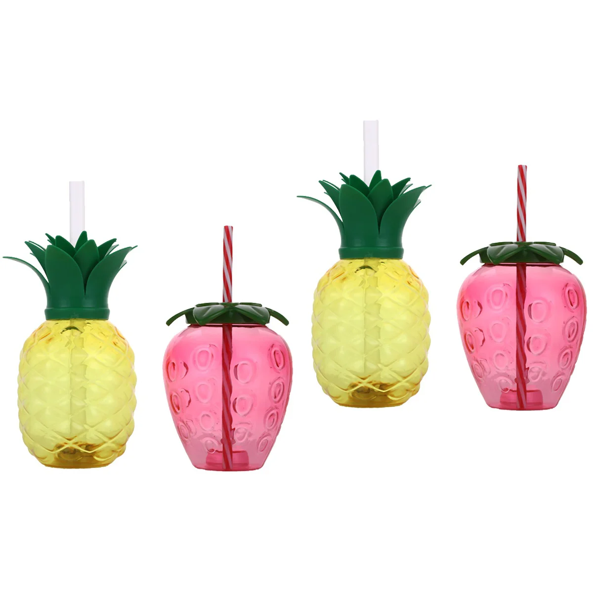 4 pcs Pineapple and Strawberry Plastic Drinking Cups Party Cup with Lid Straw | Дом и сад
