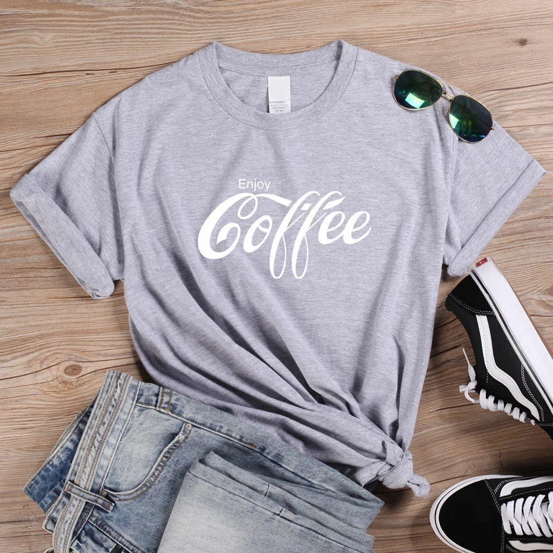 ONSEME, женская футболка, Enjoy coffee, с буквенным принтом, футболки, женская уличная одежда, базовые хлопковые футболки, Cola, футболка, Harajuku, слоган, топы