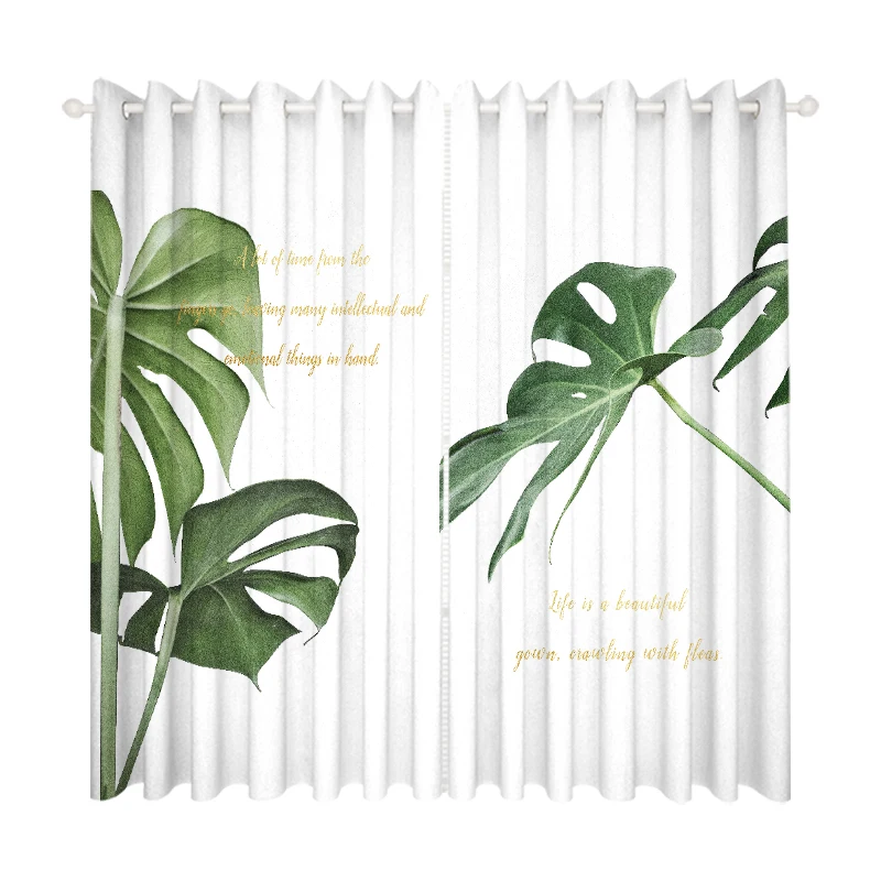 

Custom Window Curtain Drape Hangings for Nursery Kids Children Living Room Bedroom Palm Leaf Leaves Green White