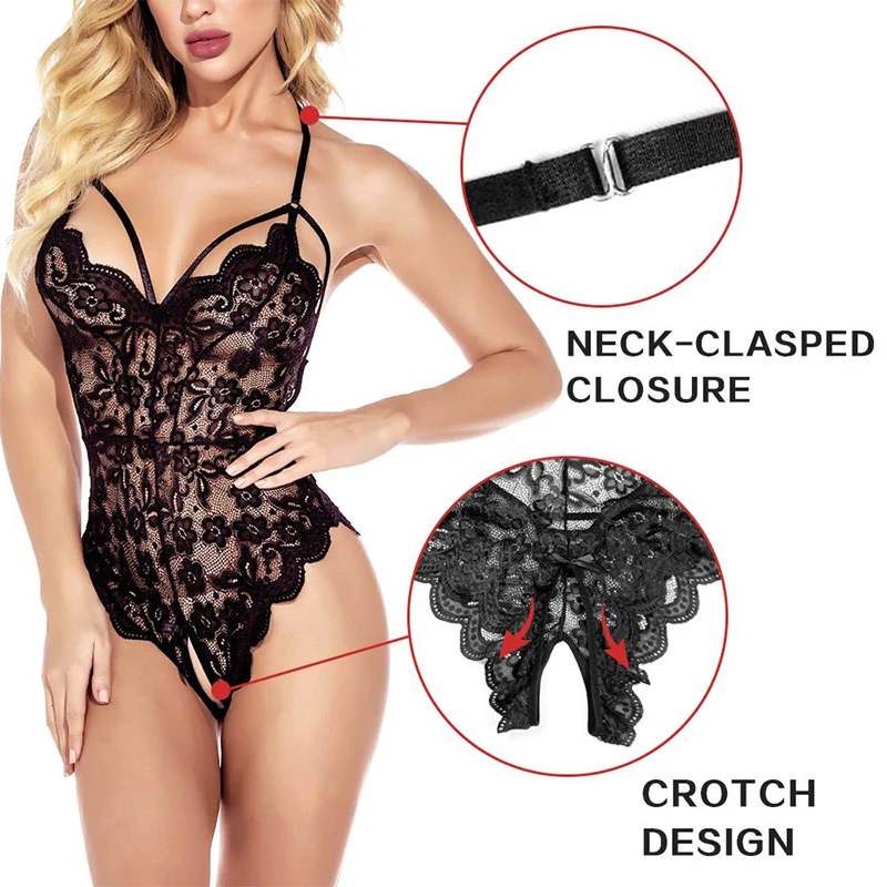 lace underwear set Plus Size Women Sexy Hot Erotic Bra Set Sexy Hollow Out Teddy Bodysuits Underwear Set Lace Deep V Open Lingerie + Stockings Sets matching bra and panties