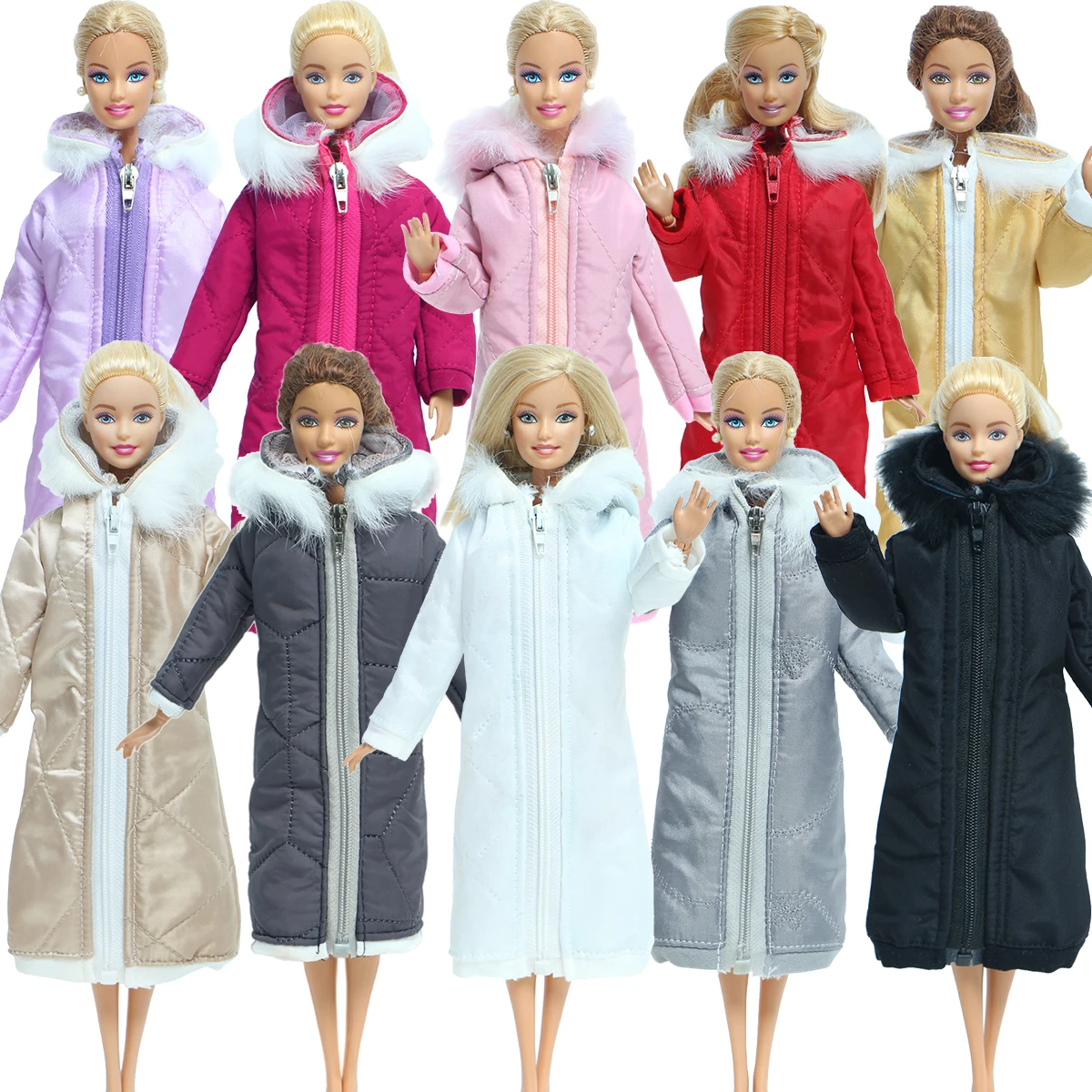 Fashion Multicolor Long Coat Cotton Jacket Zipper Parkas Tops Dress Winter Warm Clothes for Barbie Doll Accessories Kids Toy barbie doll clothes doll clothes doll clothes accessories doll accessories