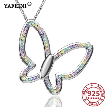 شراءYAFEINI 925 فضة عقد بحلية متدلية على شكل فراشة قلادة ملونة مكعب الزركون المرأة مجوهرات عيد الأم هدايا التخرج