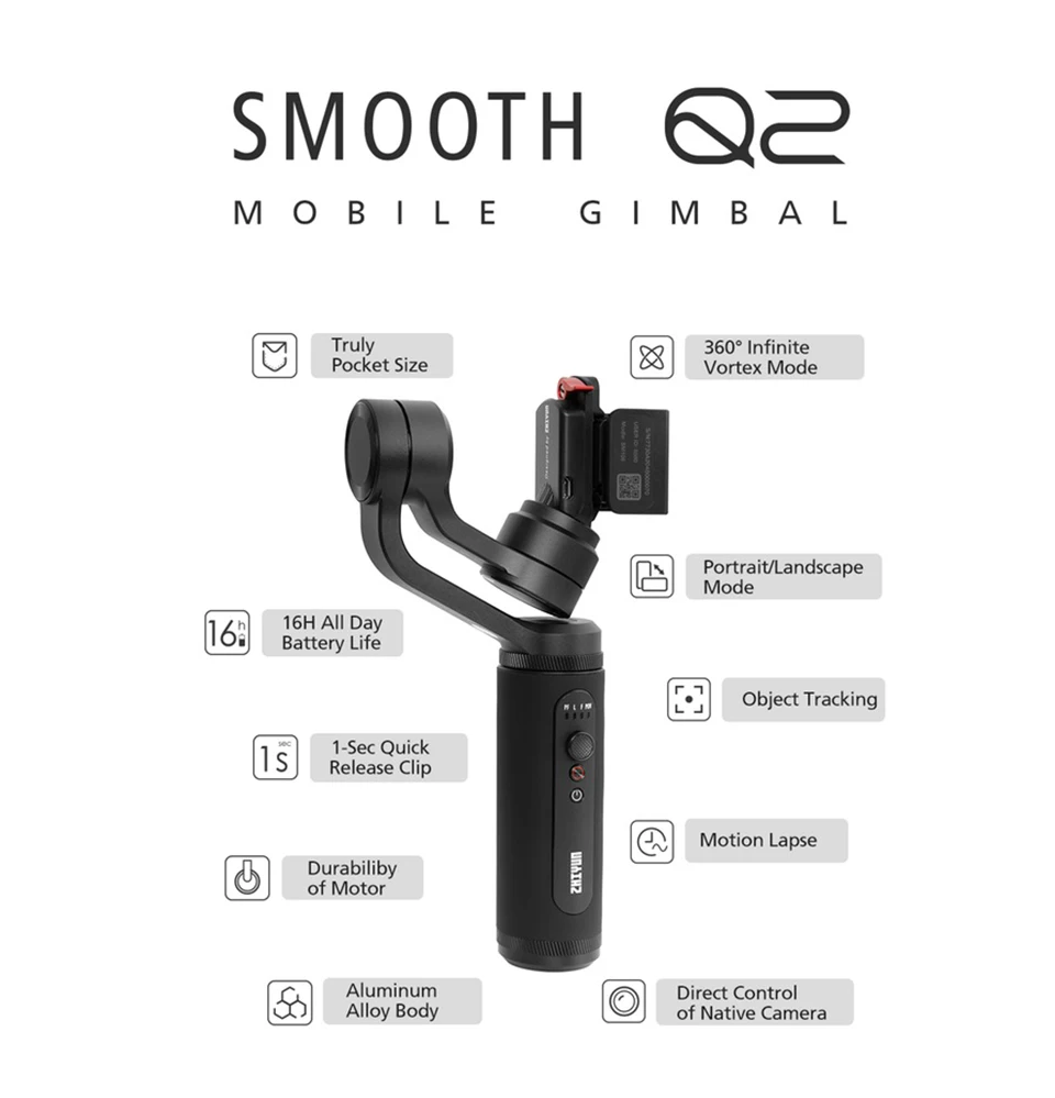 ZHIYUN Smooth Q2 3-осевой стабилизатор на шарнирном замке для смартфона для iPhone gopro hero экшн-камер PK DJI Osmo Mobile 2 3 карманных