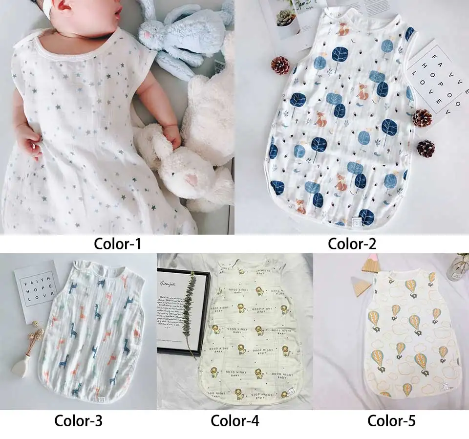 Camadas de Bambu Algodão Gaze Bebê Bolsa Dormir Crianças Anti Tipi Colete Dormirsacks Verão Macio Alta Qualidade Animal Impresso 4 2 saco dormir crianças anti tipi colete sleepsacks
