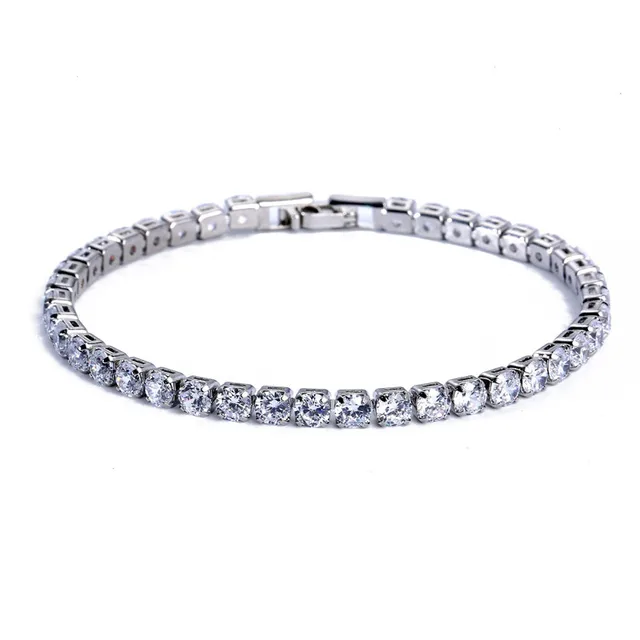 4mm Cubic Zirconia Green Tennis Bracelet Chain Bracelets For Women Men Gold Silver Color Hand Chain CZ Chain Homme Jewelry silver-white