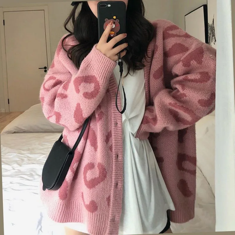 Pink Cardigan Fashion Sweaters | Cardigan Women Pink Leopard - Women Casual  Sweaters - Aliexpress