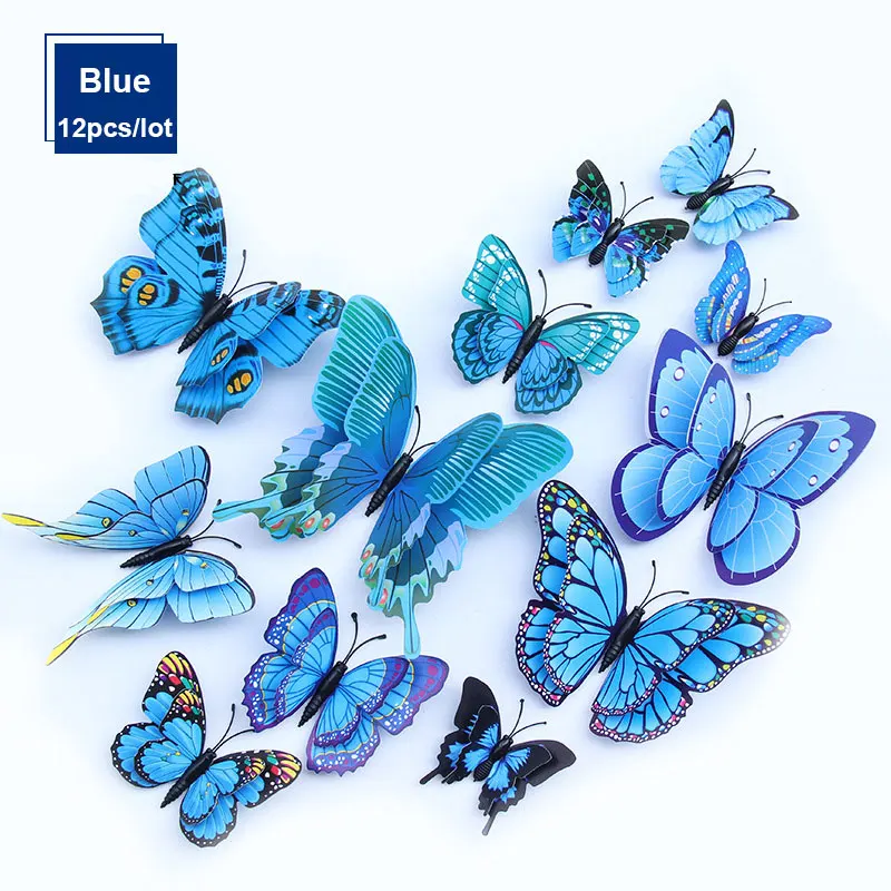 3D Doppio strato Autoadesivo della parete della farfalla Decorazione della casa Decorazione decorativa Adesivo decorativo Farfalle per il magnete del frigorifero del partito Color : Blue 