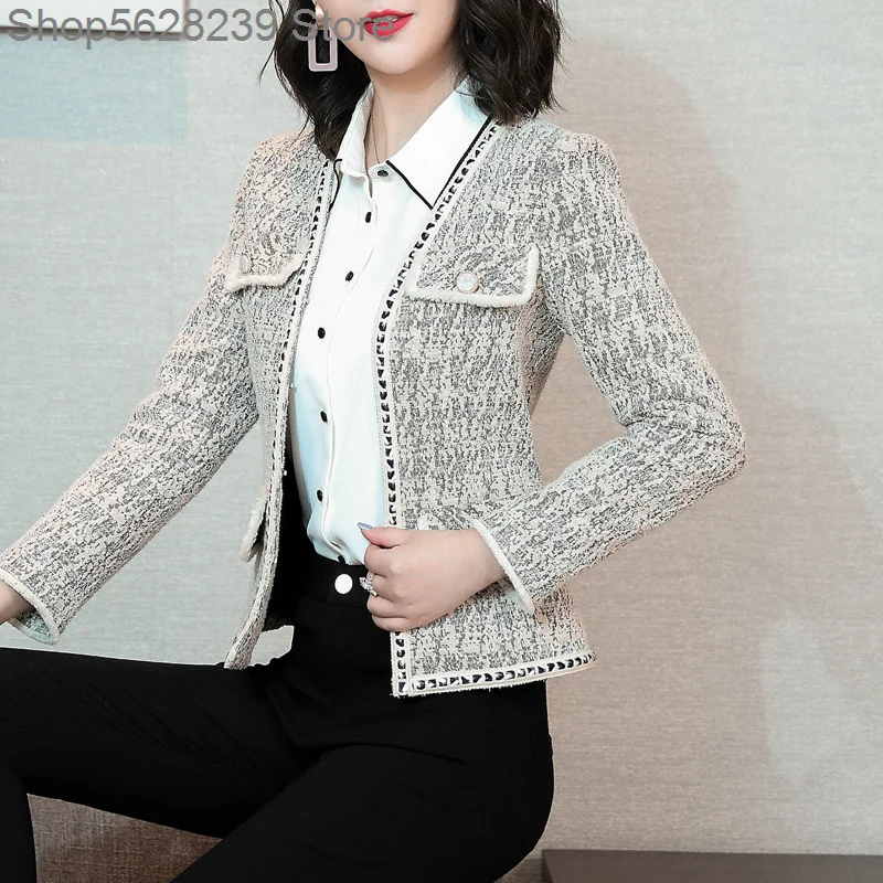 

Coat Female Short Money Socialite 2020 Grid Thick Tweed Slim Fit Waist Lady Short Coat