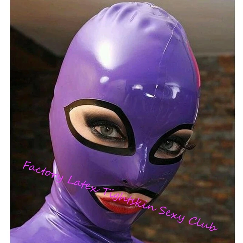 

Purple Latex Hood with Back Zipper Rubber Mask for Beautiful Girl Club Party Wear Costume Halloween Costumes for Women