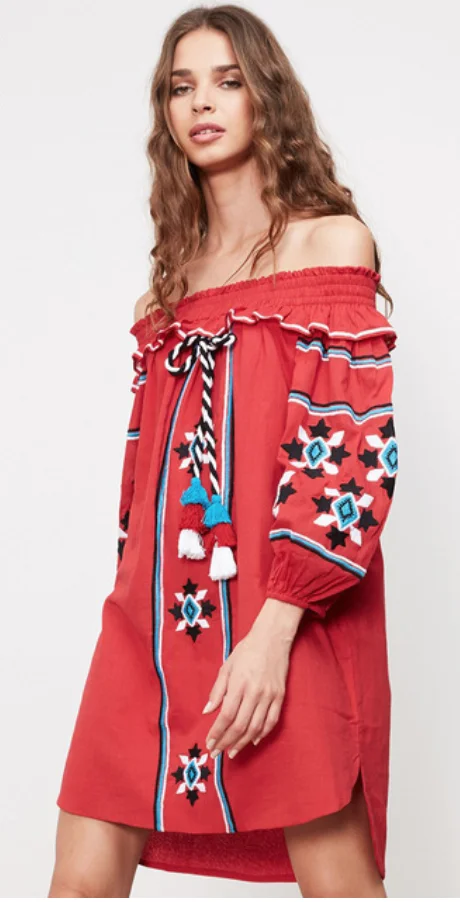 Women Dress Summer Sexy Off Shoulder Floral Print Chiffon Dress Boho Style Short Party Beach Dresses Vestidos de fiesta - Цвет: Красный