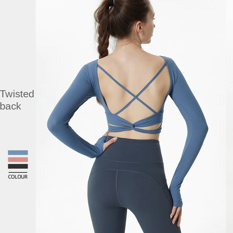 

Yoga Tops Women Sportswear Backless Long Sleeve Yoga Shirt Running Jogging Sport Tops Fitness Workout Gym Clothing Women NVYJ307