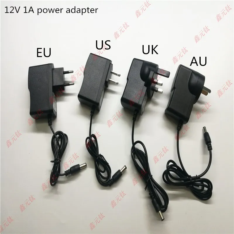 

12V 1A LED power adapter 12W Transformers UK US EU AU Black plastic case power supply AC/DC110-240V To 12V ADAPTOR