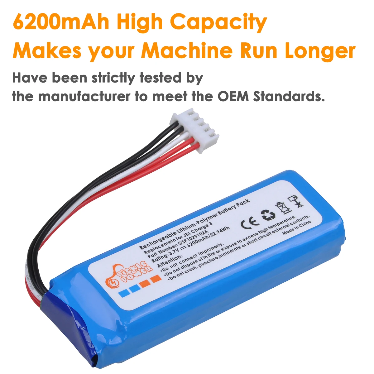 Bluetooth para Jbl Bateria do Orador de 6200mah Não para a Carga Charge Versão 3 2021 Gsp1029102a - Image 4