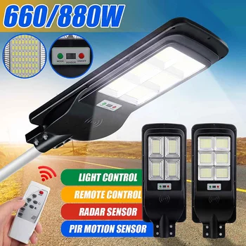 

660W 880W LED Solar Street Light with Timing Remote Control PIR Motion Sensor Garden Wall Lamp Outdoor Lighting