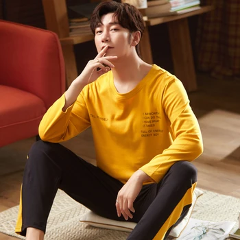 

Pajama Sets Men Printed Casual Korean Style O-Neck Homewear Loose Teens Sleepwear Pajamas Elastic Waist Trendy Simple Soft Chic