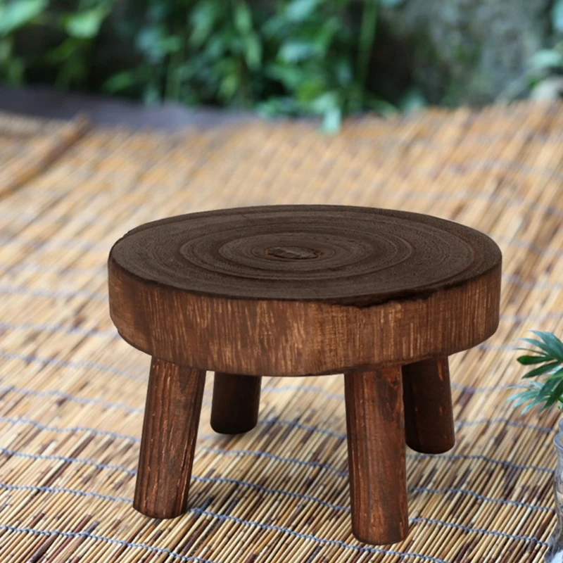 Plant Stand Solid Wood Round Bench Flower Pot Holder Plant and Succulent Flower Pot Base Display Stand Stool Home Garden Patio Decor