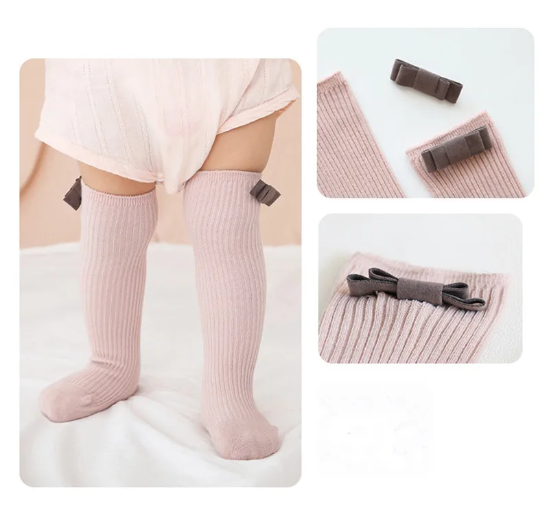 Классические хлопковые носки для девочек, школьные гольфы, носки с бантиком, школьные Гольфы принцессы с бантиком, мягкие детские носки
