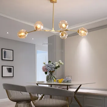 

Modern Pendant Light Living Room Pendant Lighting Lustre Gradient Color Glass Light Fixtures Adjustable Gold/Black Light Pole