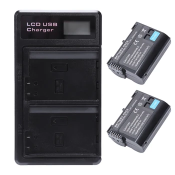 

Retail 2 Pcs En-El15 Battery And Lcd Dual Battery Usb Charger For Nikon Z6, Z7, D850, D810, D810A, D800, D800E, D7500, D7200, D7