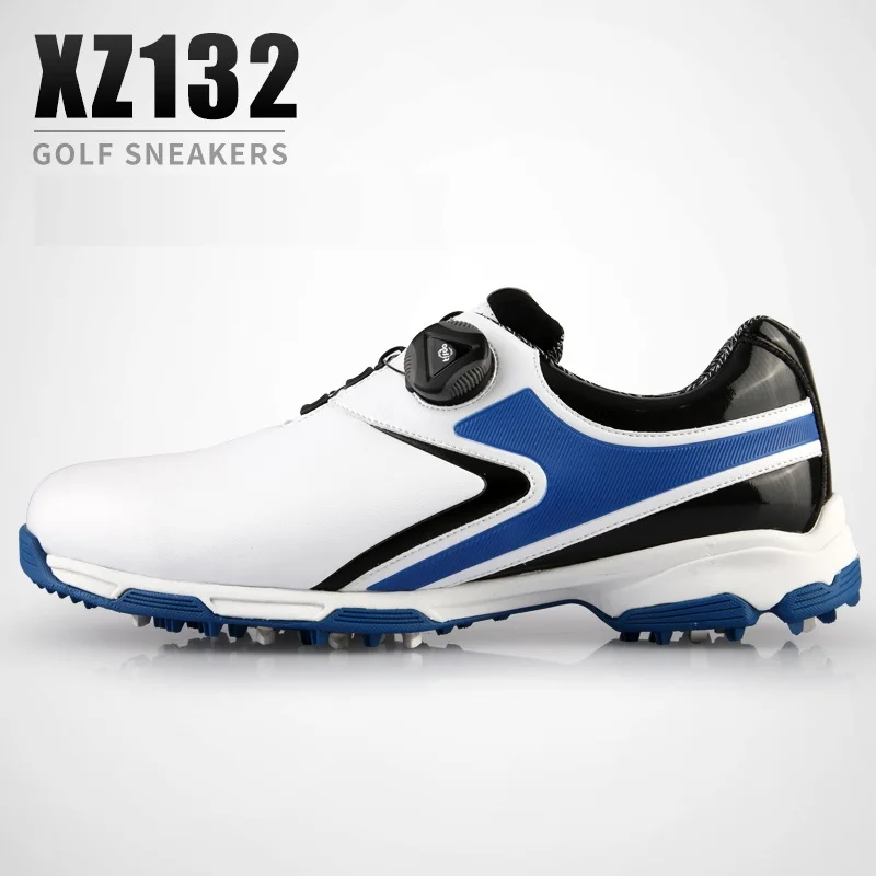 PGM/обувь для гольфа; мужские водонепроницаемые дышащие Нескользящие кроссовки; мужские вращающиеся шнурки; спортивные кроссовки с шипами; высокое качество - Color: Fixed Spike Blue