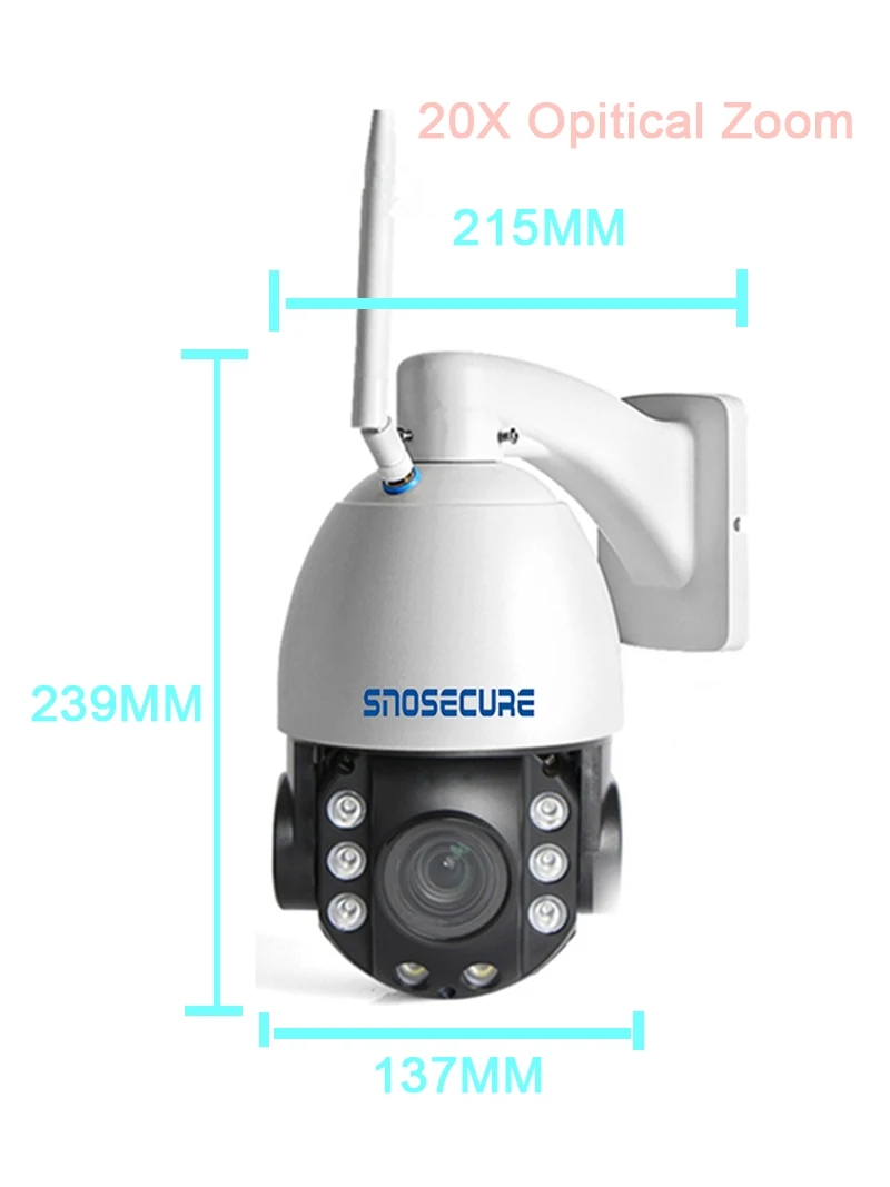 SNOSECURE MINI PTZ Dome 20X Optical Zoom 1080P WIFI IP Camera Outdoor Wireless Onvif Two Way Audio