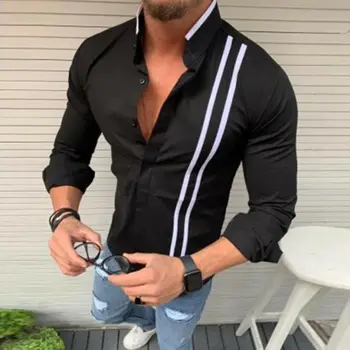 

2019 Brand Fashion Luxury Stylish Black White Striped Shirt Mens Casual Dress Shirts Long Sleeve Button Slim Fit Shirts