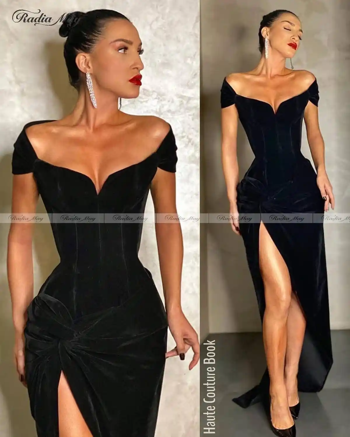 black velvet fishtail dress