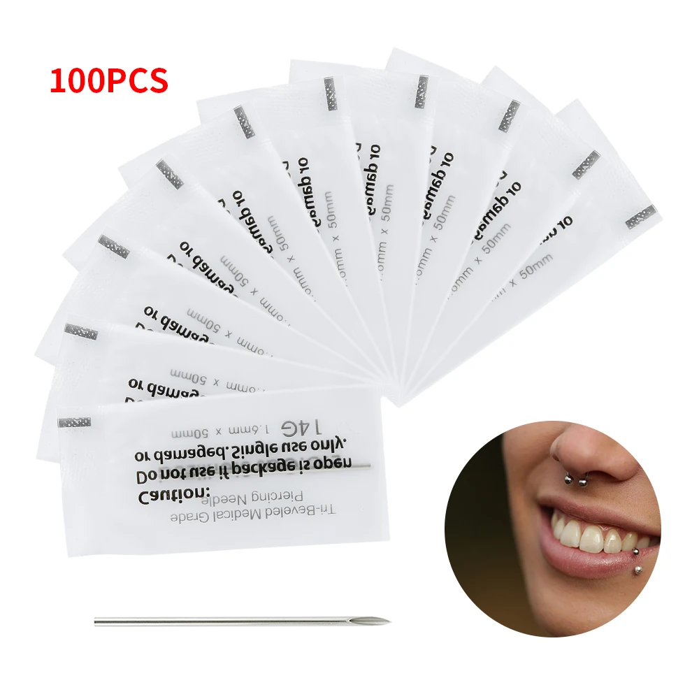 100 шт, 14 г, пирсинг для пирсинга, Naalden Medische, пирсинг для пирсинга, Naalden, для пупка, Tepel Oor, Neus, иглы для пирсинга губ