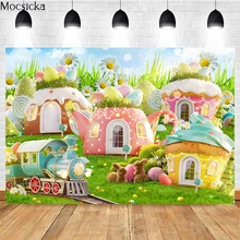 

Mocsicka Spring Easter Photography Background Sunshine Cottage Lawn Flowers Studio Props Child Portrait Photo Backdrop Banner