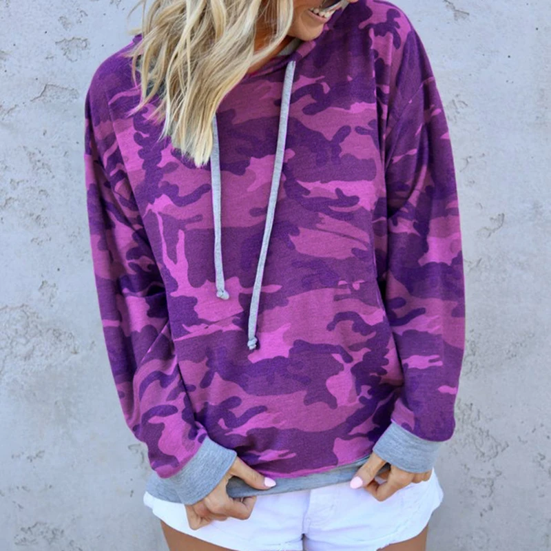 

Spring Ladies Long Sleeve Hooded Pullover Womens Autumn Camouflage Print Hoodie Sweatshirts Three Color Casual Street Daily