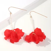  Fashion sweet resin flower pendant earrings imitation pearl long petal jewelry flower jewelry for women 