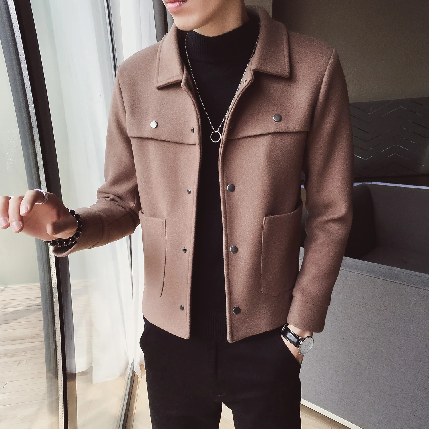 

Abrigos Hombre Invierno 2019 Winter Warm Wool Coat Korean Slim Fit Woolen Jacket Men Trend Short Black Coat Men casaco masculino