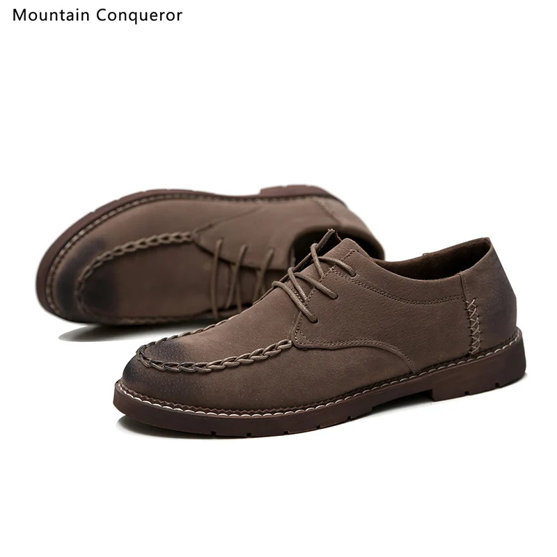 Mountain Conqueror Fashion Shoes Men Split leather Autumn Winter Vintage Motorcycle Boots Male Martin Shoes Men Ankle Boots